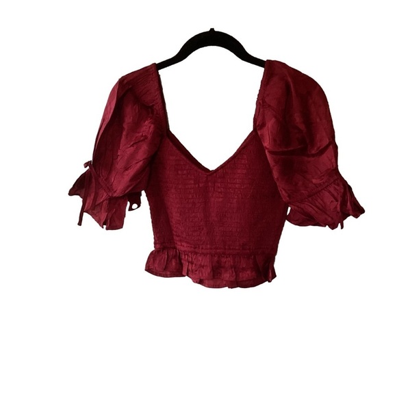 NEW Band of the Free Boho Lea Rhubarb Smocked Crop Top Boho Size XS Red Viscose - Picture 5 of 9